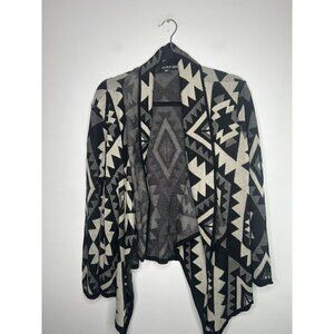A Knitch Above Womens Cardigan Beige Black Aztec Sweater Open Front Size Medium